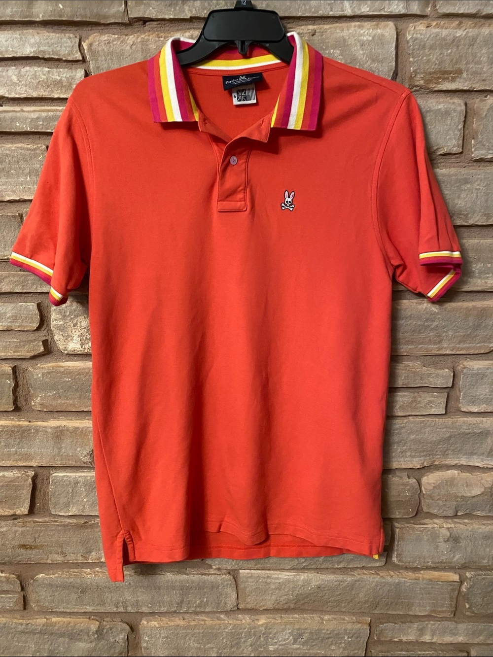 Psycho Bunny Men's Stripe Collar Short Sleeve Polo Shirt Size 6 - Picture 2 of 8